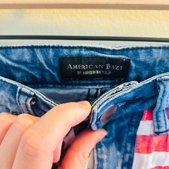 American Bazi Denim Flag Shorts Womens Size Small Jean Cut Off Short Patriotic - Picture 3 of 7